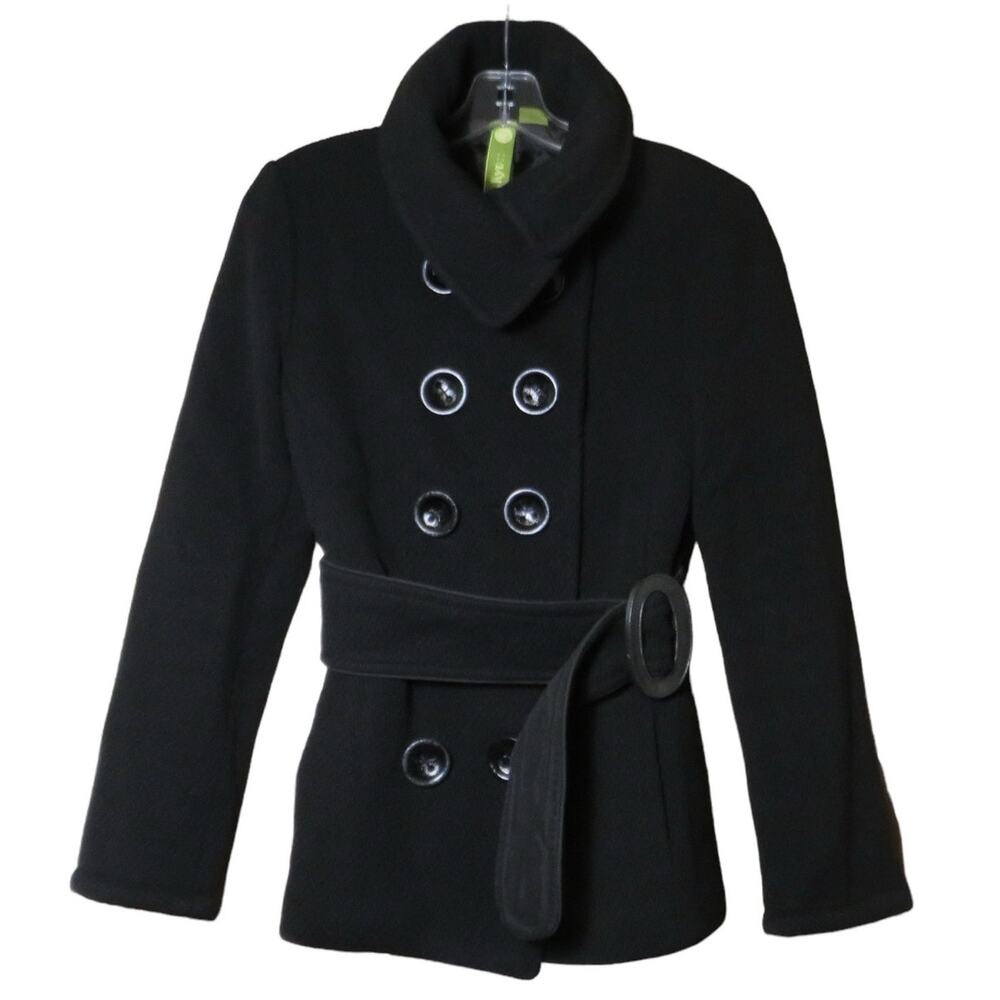 Soia & Kyo Wool Pea Coat Jacket Belted Women's Petite Small Black